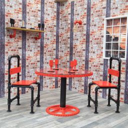 Traction Round Table and Pipe Chair - Red and Black